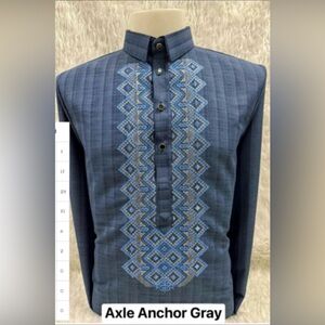 Modern Barong Anchor Gray Men's Embroidered Collar Shirt